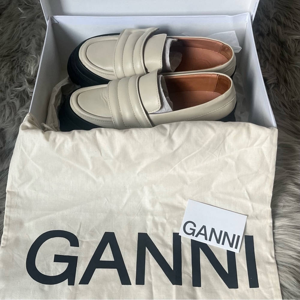 GANNI Off-White Leather Chunky Padded Loafers in Oyster Gray Women’s Size 8.5/39 - Picture 7 of 15
